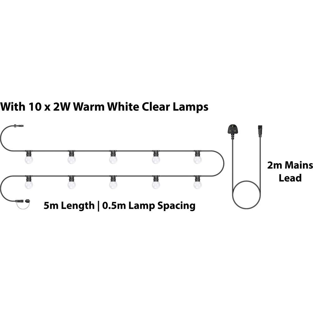 Eagle Connect Festoon 10 Warm White Clear Lamps LED String Light 5m Image 5