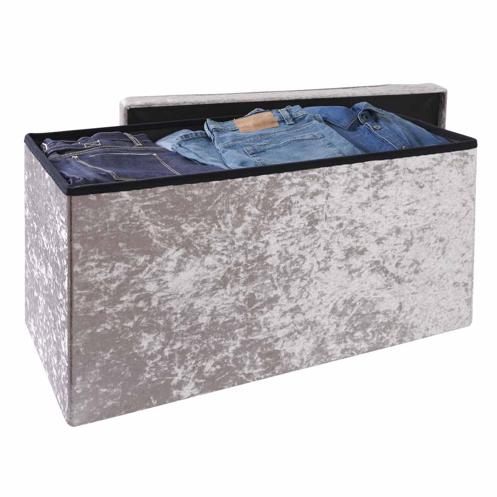 Wilko Crushed Velvet Ottoman Silver Wilko