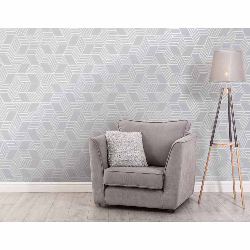 Holden Decor Astonia Geometric Stripe Grey Wallpaper Wilko