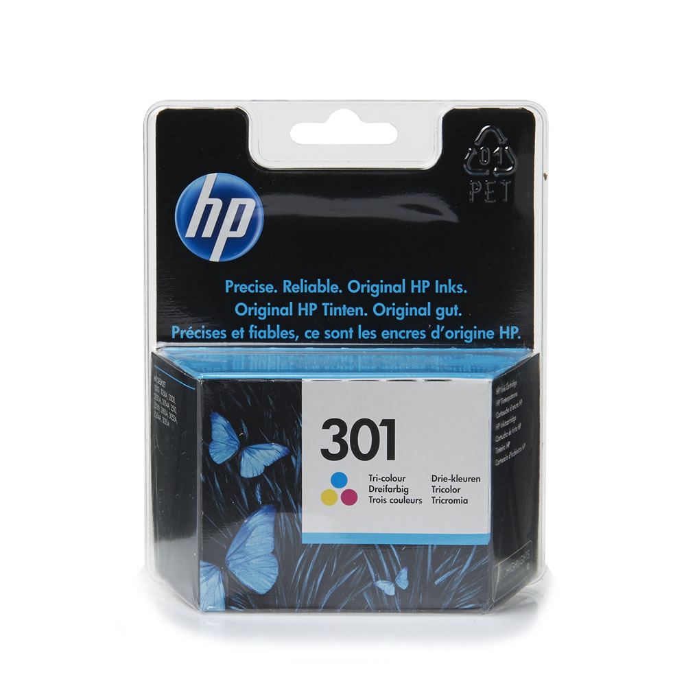 HP 301  Colour Ink Cartridge  - wilko Colour ink cartridge for Hewlett Packard printers. HP 301 Tri- colour Ink Cartridge. For use in Deskjet 1000 2050, 3000 and 3050 printers. Approximate page yield: 165. OEM: CH562EE. HP 301  Colour Ink Cartridge