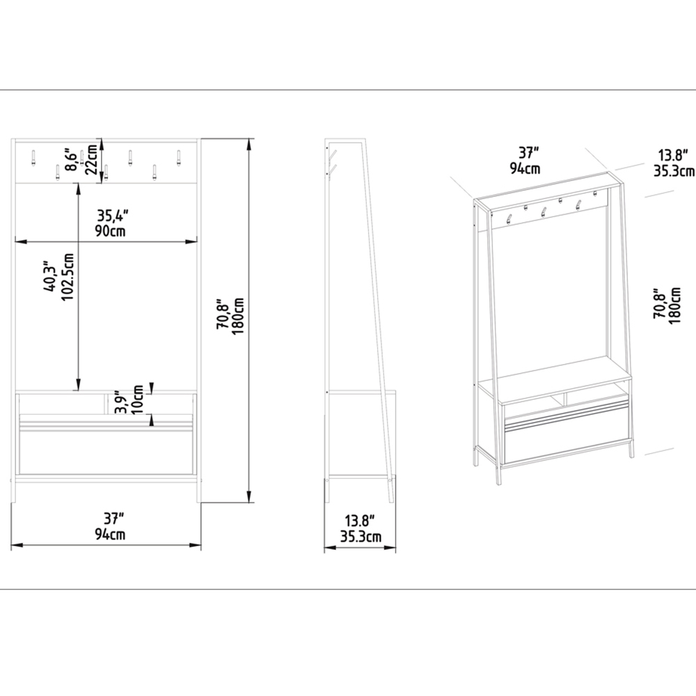 Decorotika Devin Single Door 2 Shelf Black Marble and Black Coat and Shoe Rack Image 6