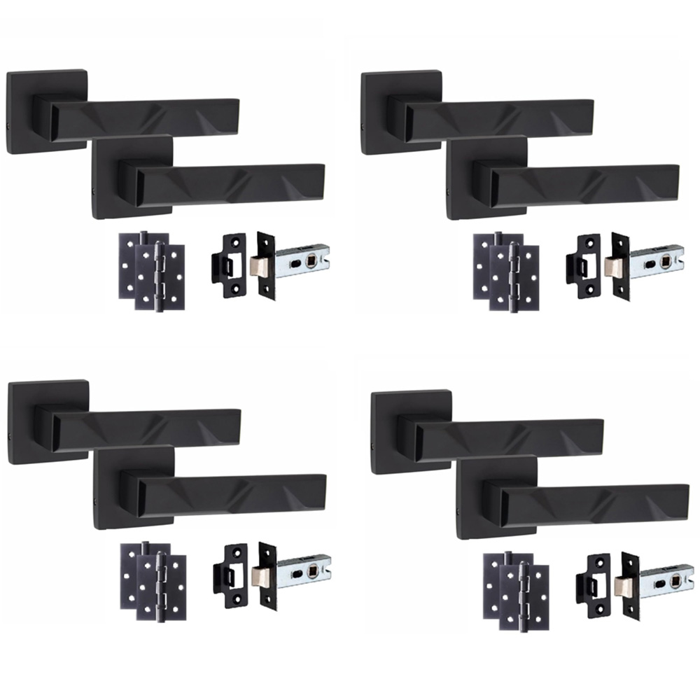 Golden Grace Matt Black Modern Nova Door Handle Set 4 Pack Image 1