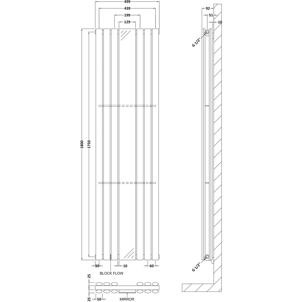 nuie Revive High Gloss White Double Panel Radiator With Mirror 1800 x 499mm Image 2