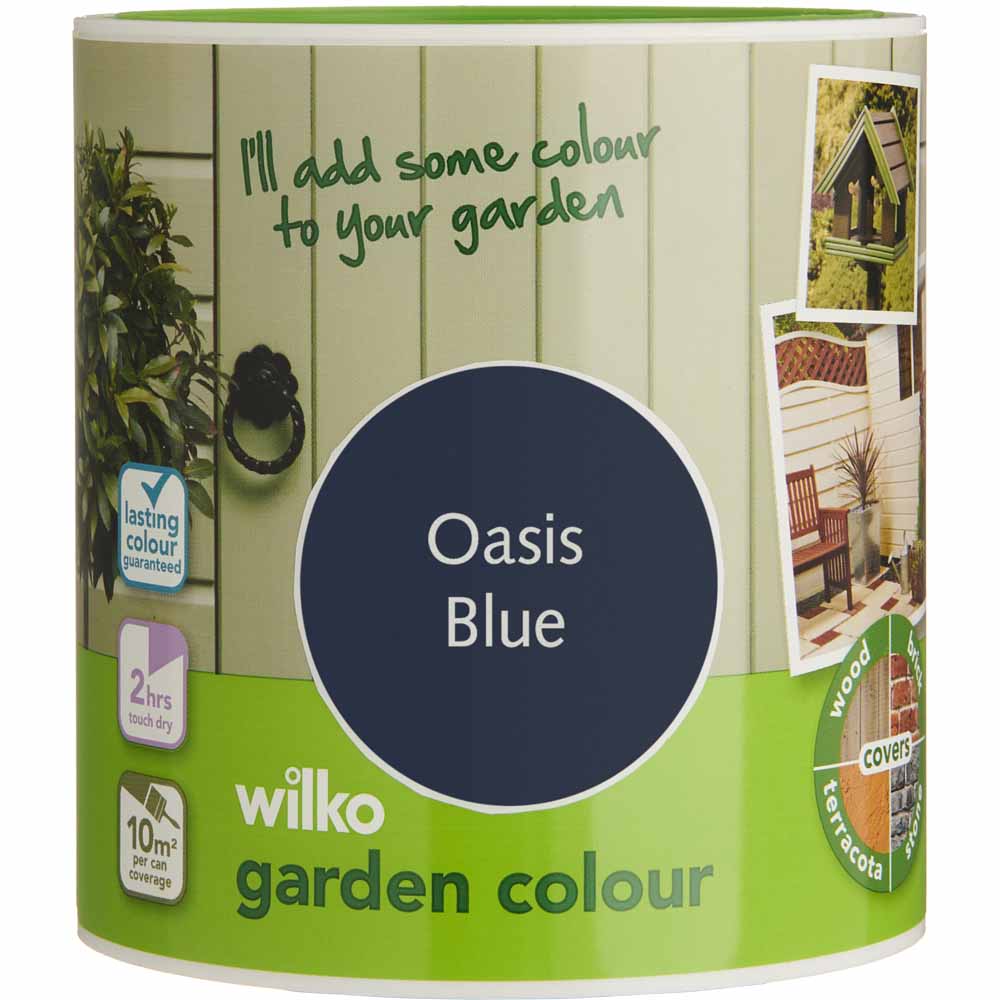 Wilko Garden Colour Oasis Blue Exterior Paint 1L Water, resin, pigment, filler