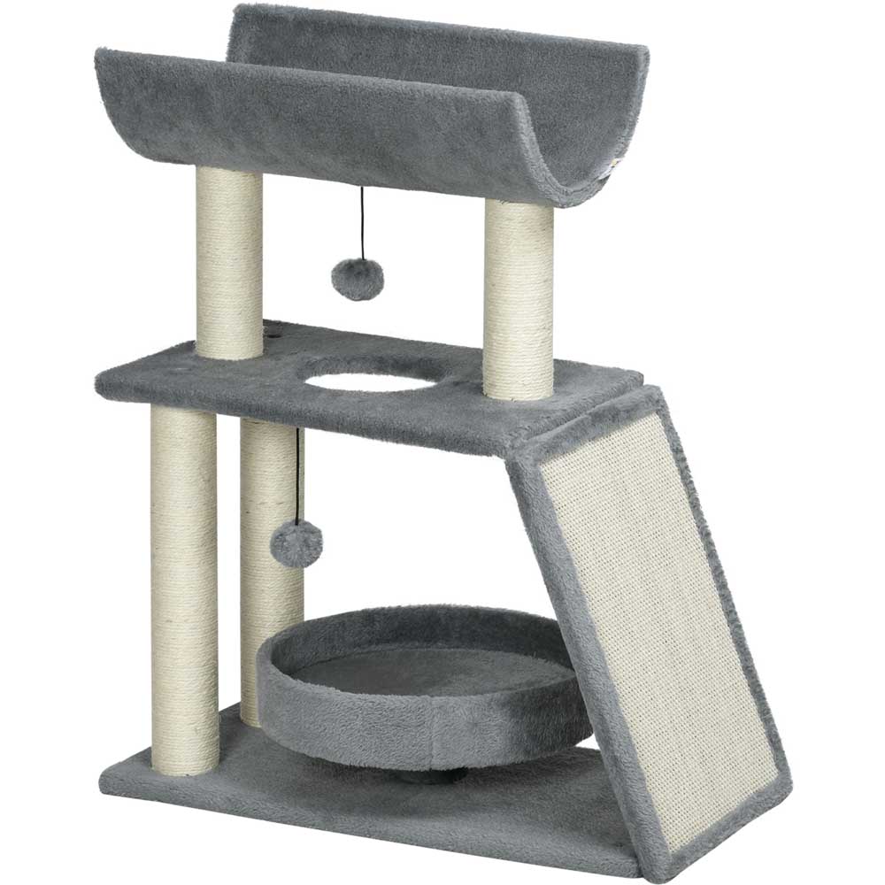 PawHut Grey Cat Tree Kitten Tower with Scratching Post Image 1