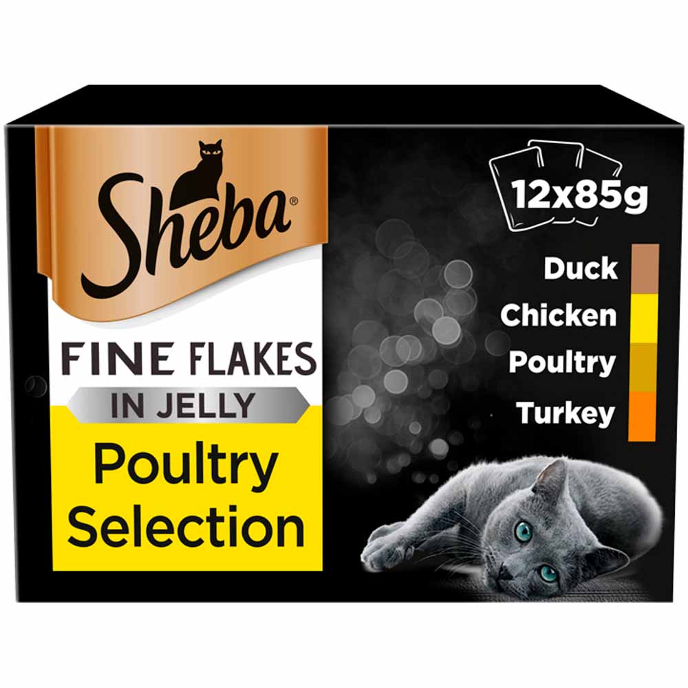 Sheba Fine Flakes Poultry in Jelly Cat Food Pouches 85g Case of 4 x 12 Pack Image 2