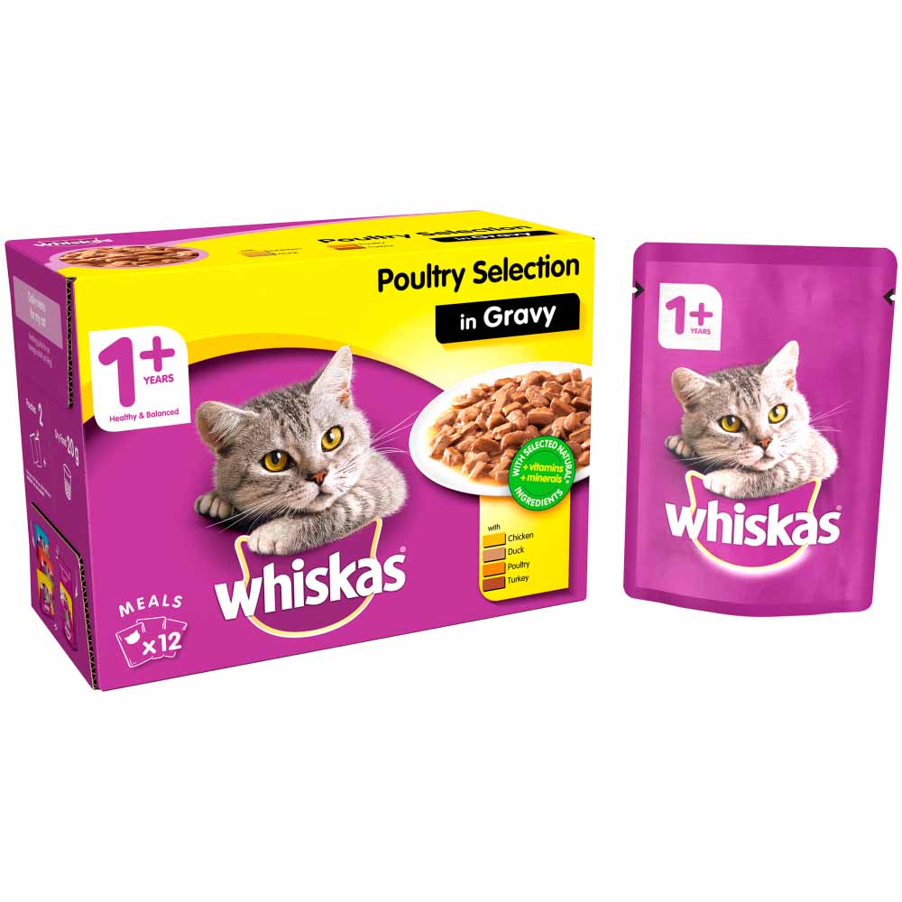Whiskas Adult Wet Cat Food Pouches Poultry in Gravy 12 x 100g Image 3