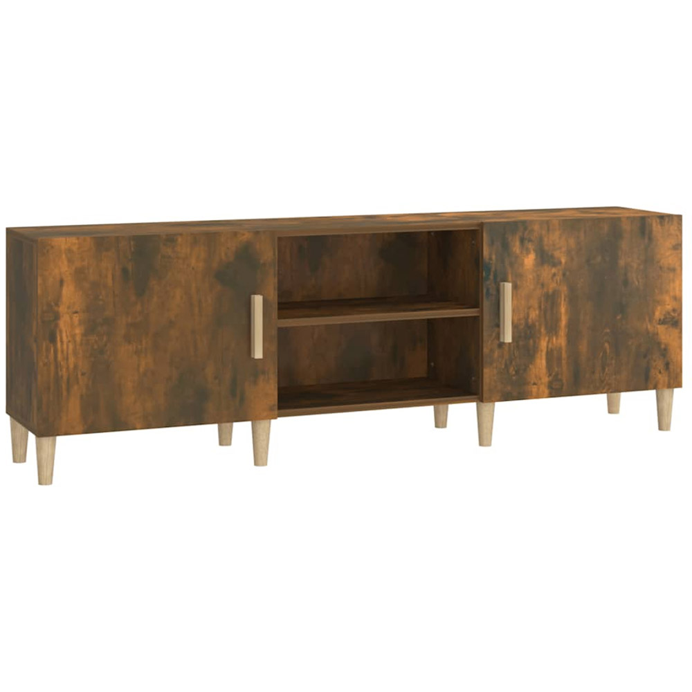 vidaXL 2 Door 2 Open Shelf Smoked Oak TV Cabinet with Wooden Legs Image 2