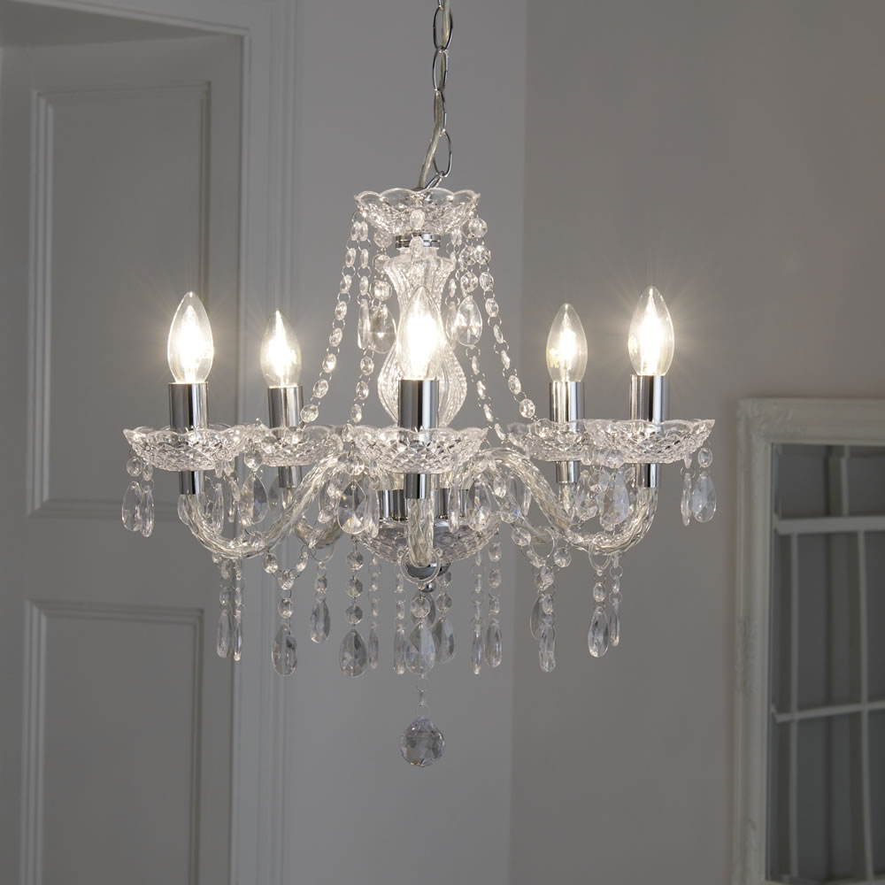 Wilko Marie Therese 5 Arm Clear Chandelier Ceiling  Light Image 8