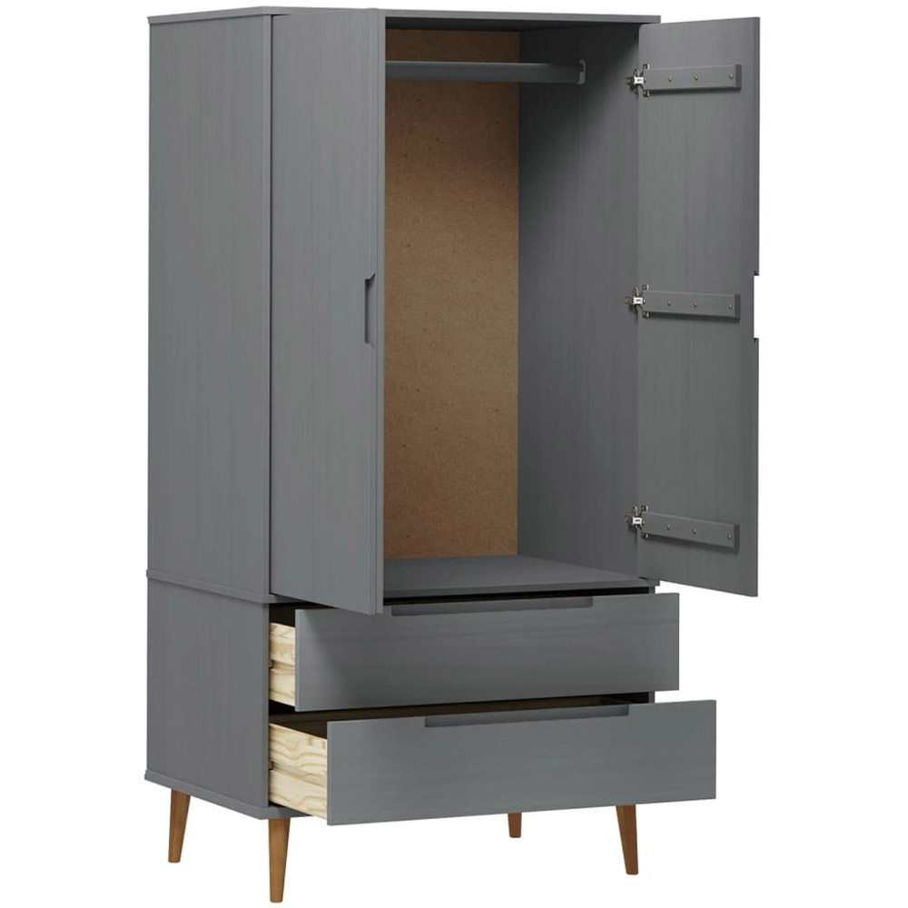 vidaXL Molde 2 Door 2 Drawer Grey Solid Wood Pine Wardrobe Image 5