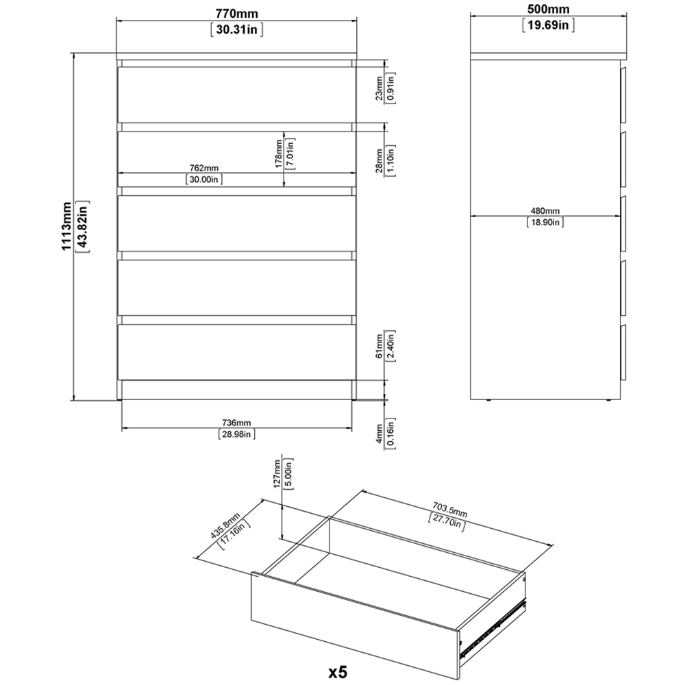 Florence 5 Drawer Matt Black Chest of Drawers Image 7