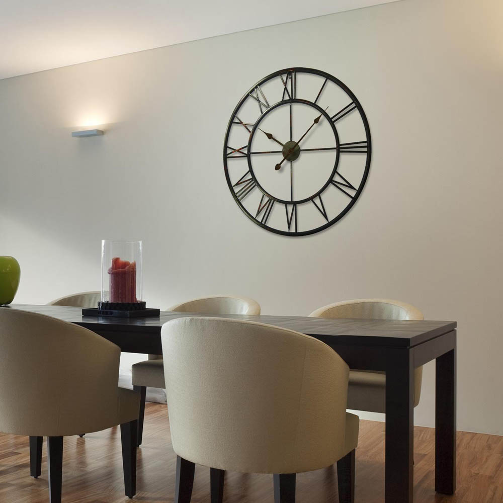 Walplus Black Roman Numeral Round Wall Clock 76cm Set of 2 Image 3
