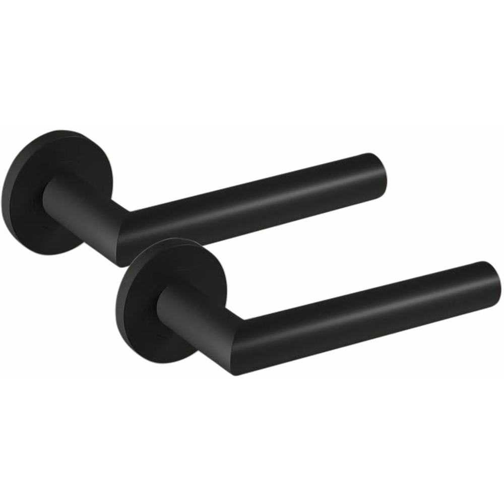 Golden Grace Mitred Matt Black Bathroom Door Handle Pair with Hinges and Thumbturn Image 3