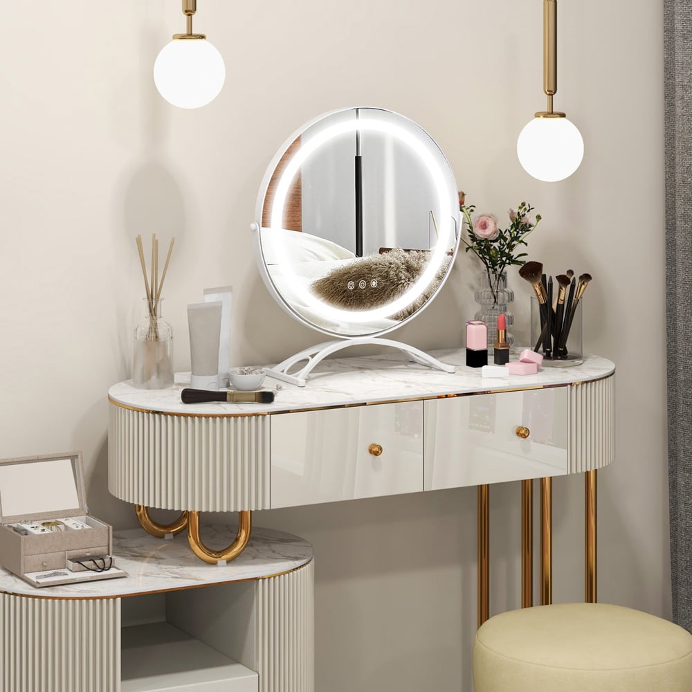 Costway White LED Light Touch Screen Makeup Vanity Round Mirror Image 4