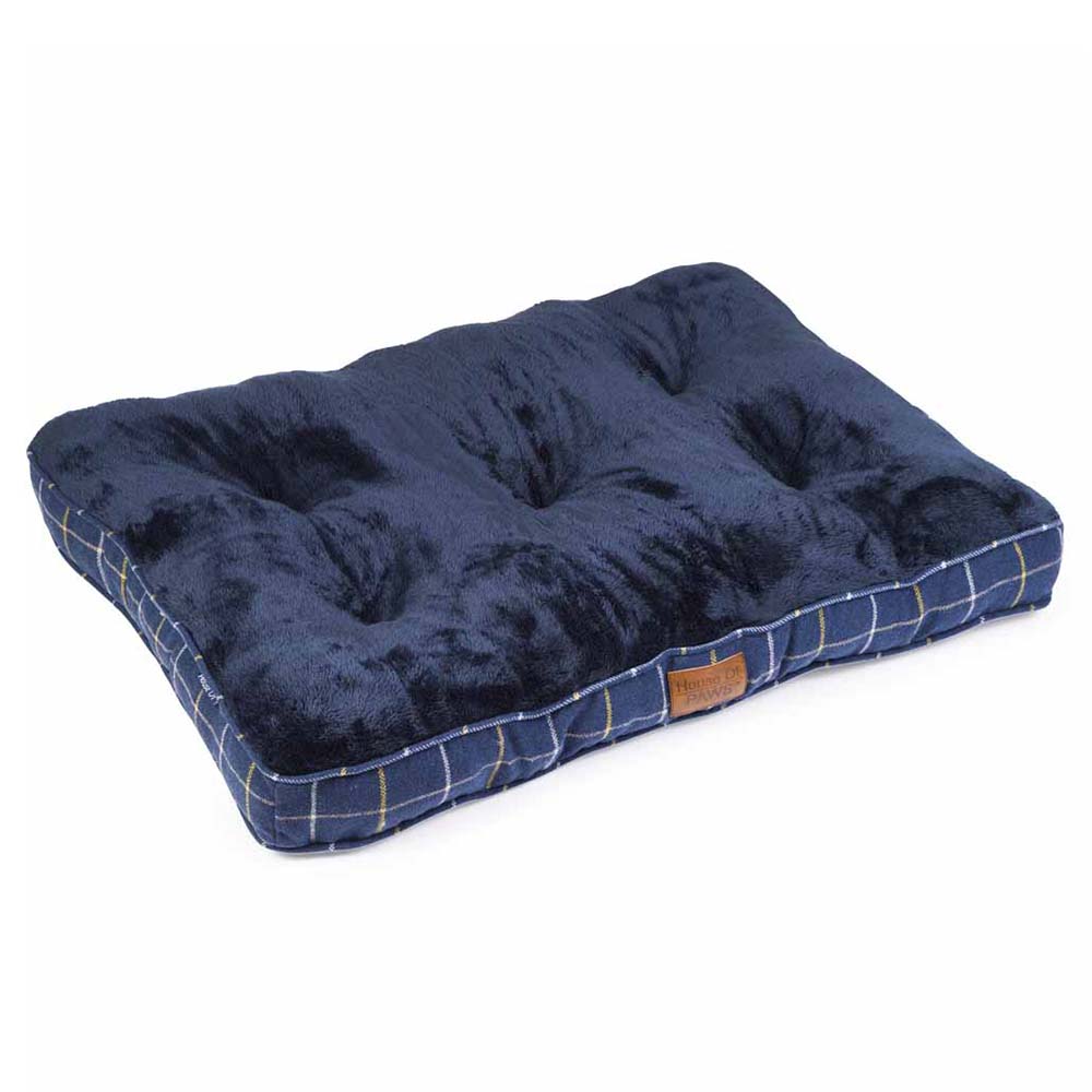 House Of Paws Navy Check Tweed Boxed Duvet Dog Bed Small Image 1