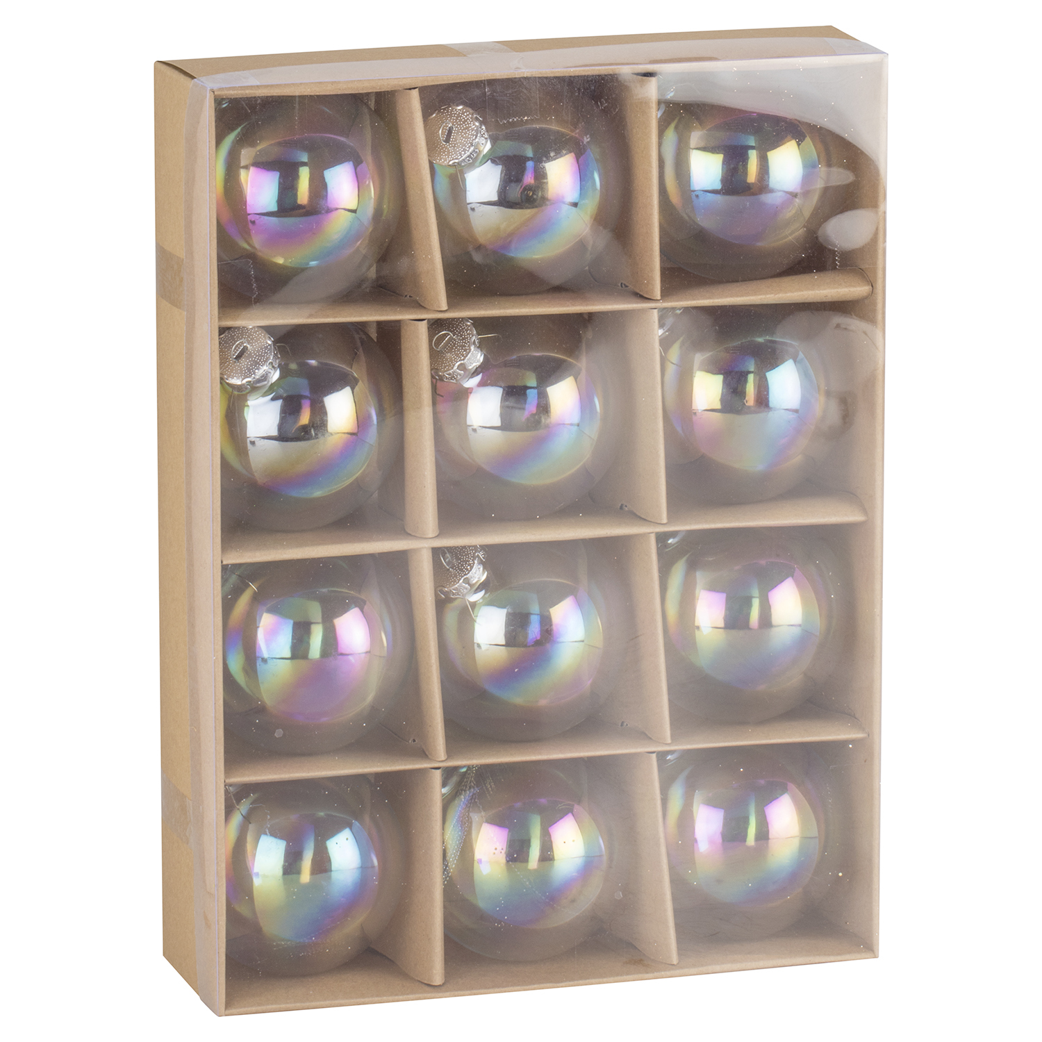Set of Twelve Clear Iridescent Glass Baubles - Clear Image 1