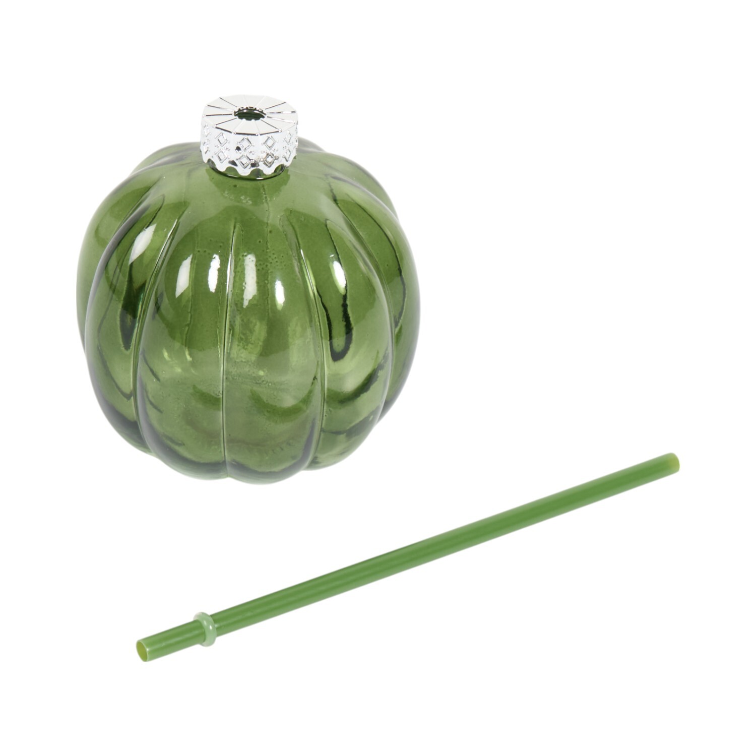 Pumpkin Shape Glass with Lid and Straw Image 7