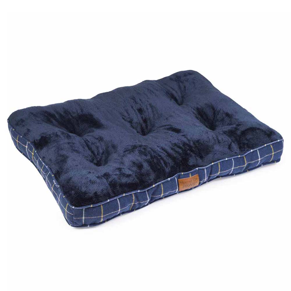 House Of Paws Navy Check Tweed Boxed Duvet Dog Bed Medium Image 1