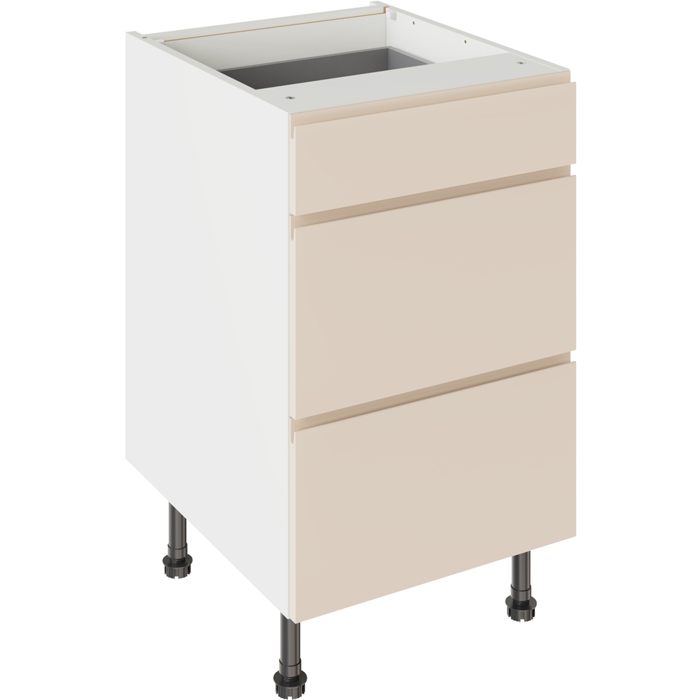 Kitchen Kit J-Pull Gloss Cashmere 3 Drawer Base Kitchen Cabinet Flatpack 500mm Image 1
