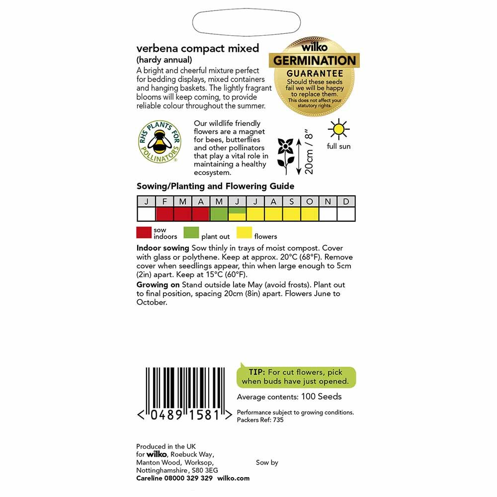 Wilko Verbena Compact Mixed Flower Seeds Image 3