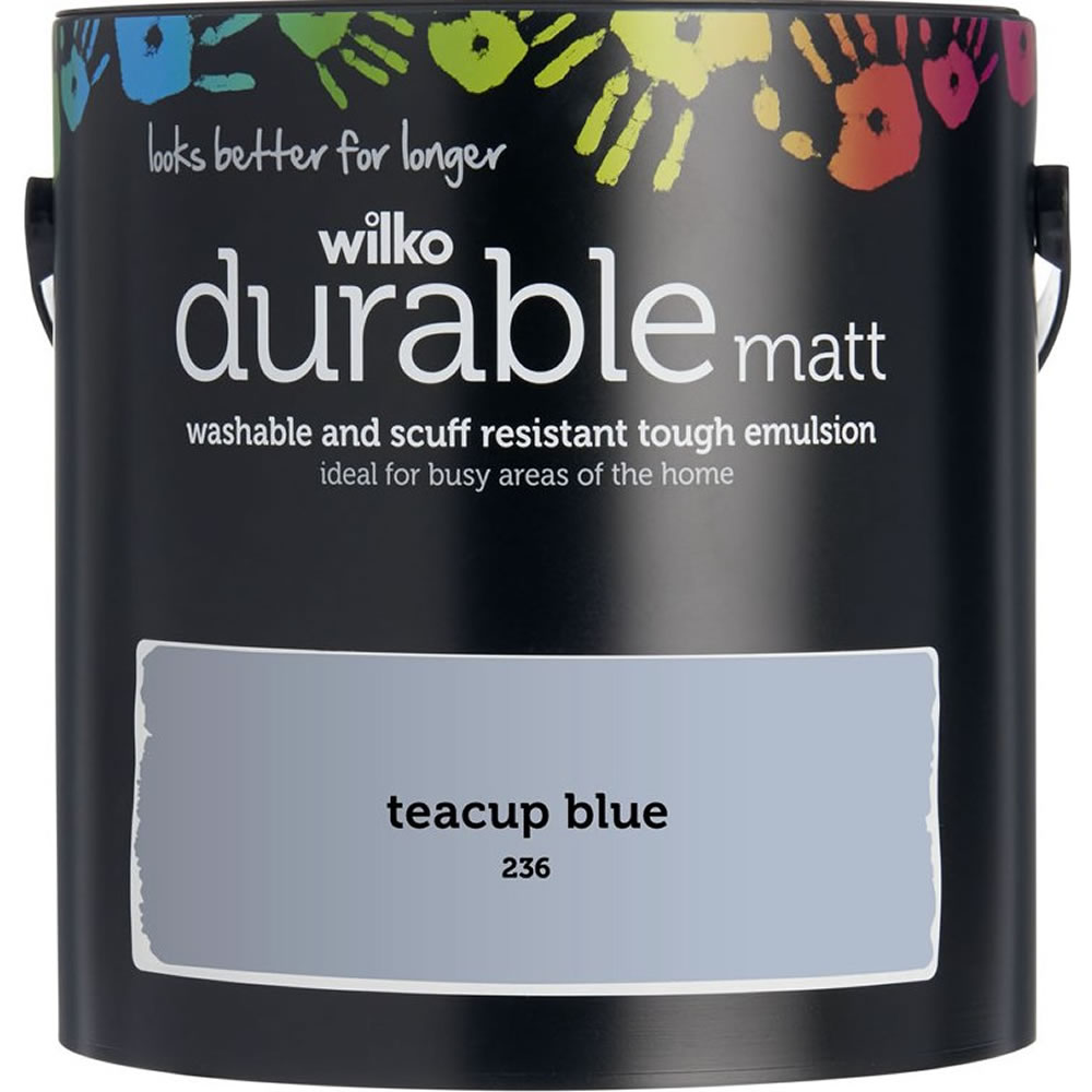 Wilko Durable Teacup Blue Matt Emulsion Paint 2.5L Image 1