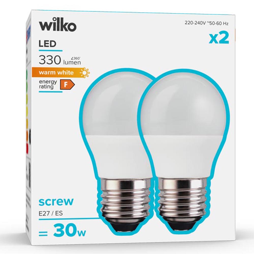 Wilko 2 Pack Non Dimmable LED 330 Lumens Round Light Bulb Image 1
