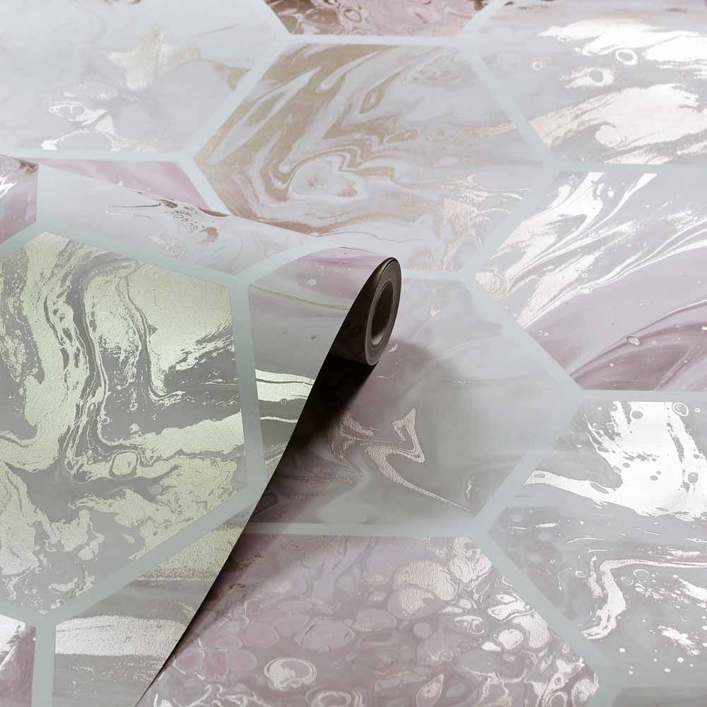 Arthouse Marbled Hex Pink and Rose Gold Wallpaper Image 2