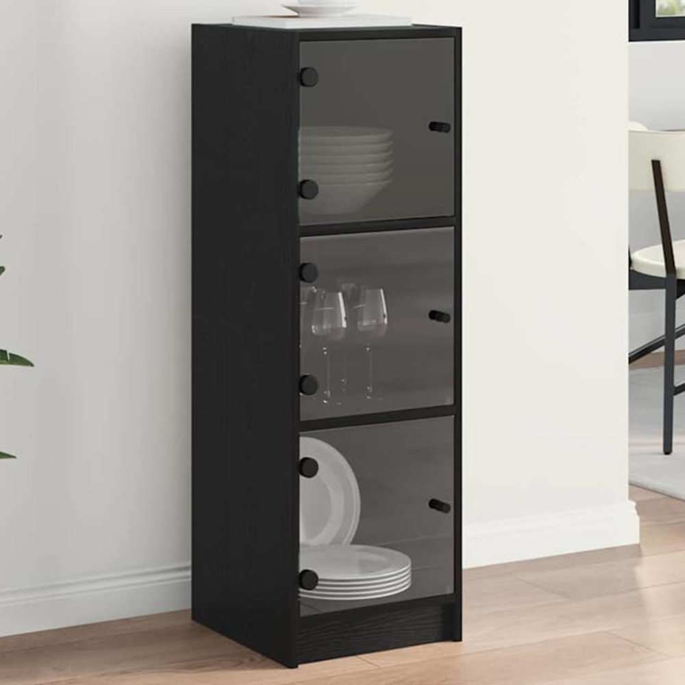 vidaXL Single Glass Door 3 Shelf Black Highboard Image 1