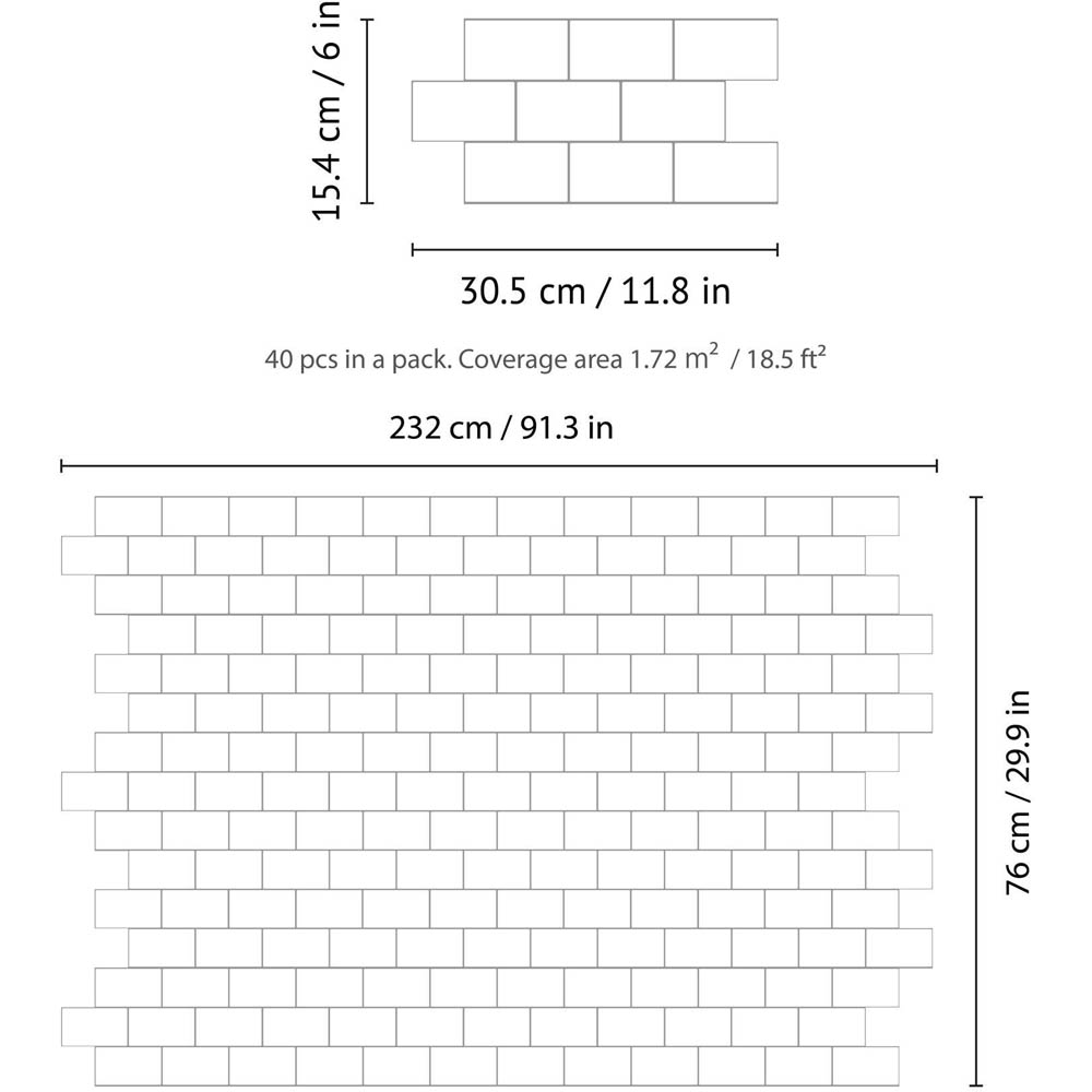 Walplus Pure White Grey 3D Tile Sticker 40 Pack Image 8