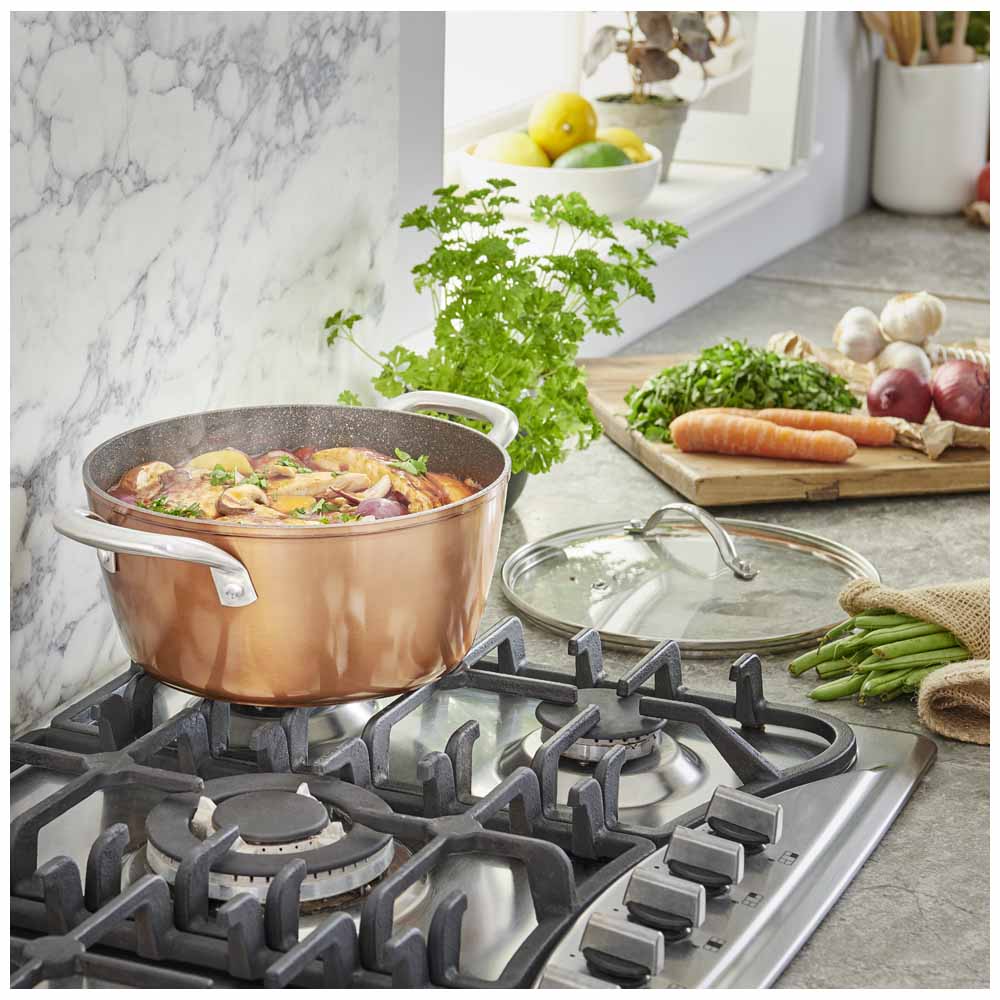 Wilko 24cm Shot Blast Copper Effect Casserole Dish with Lid Wilko