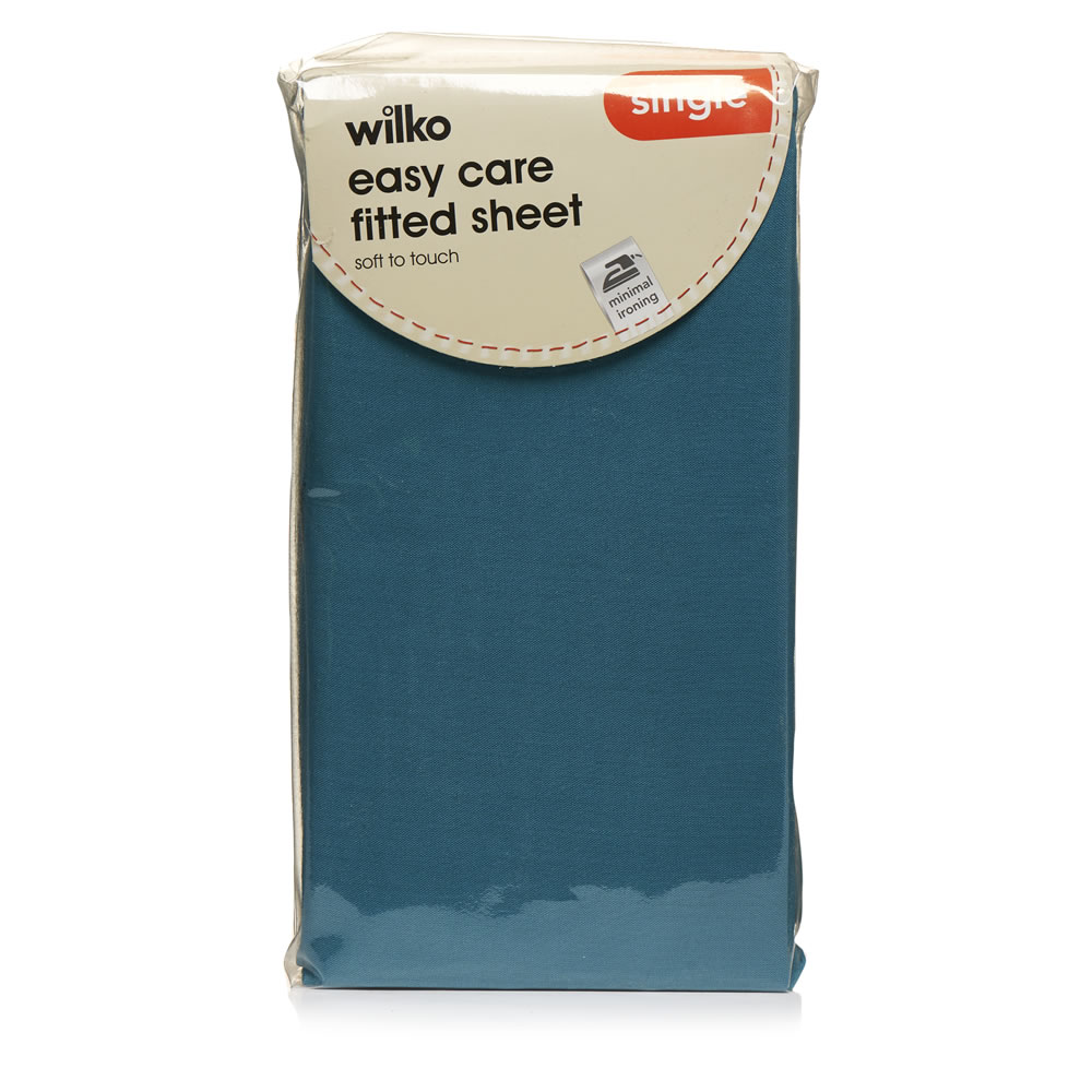 Wilko Easy Care Teal Single Fitted Sheet Image