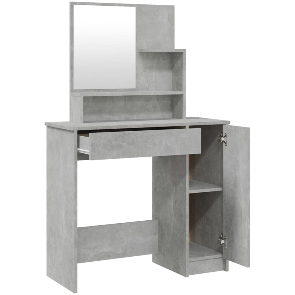 vidaXL Single Door Single Drawer Concrete Grey Dressing Table and Stool Set with Mirror Image 4