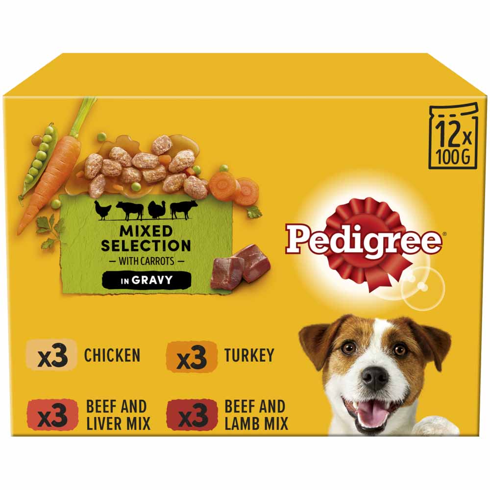 Pedigree Adult Wet Dog Food Pouches Mixed in Gravy 12 x 100g Image 1