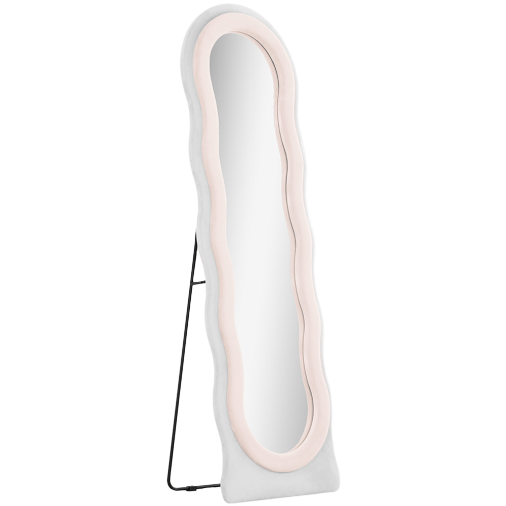 Portland White and Pink Velvet Frame Full Length Mirror 160 x 50cm Image 1