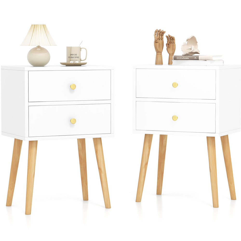 Costway 2 Drawer White Wooden Nightstand Image 3