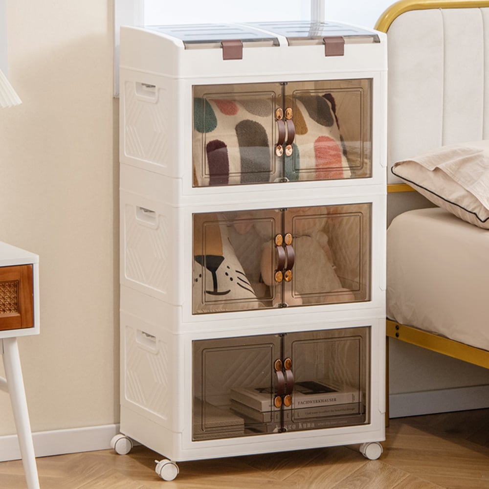 Costway 160L White Collapsible Storage Bins with Wheels Set of 3 Image 2