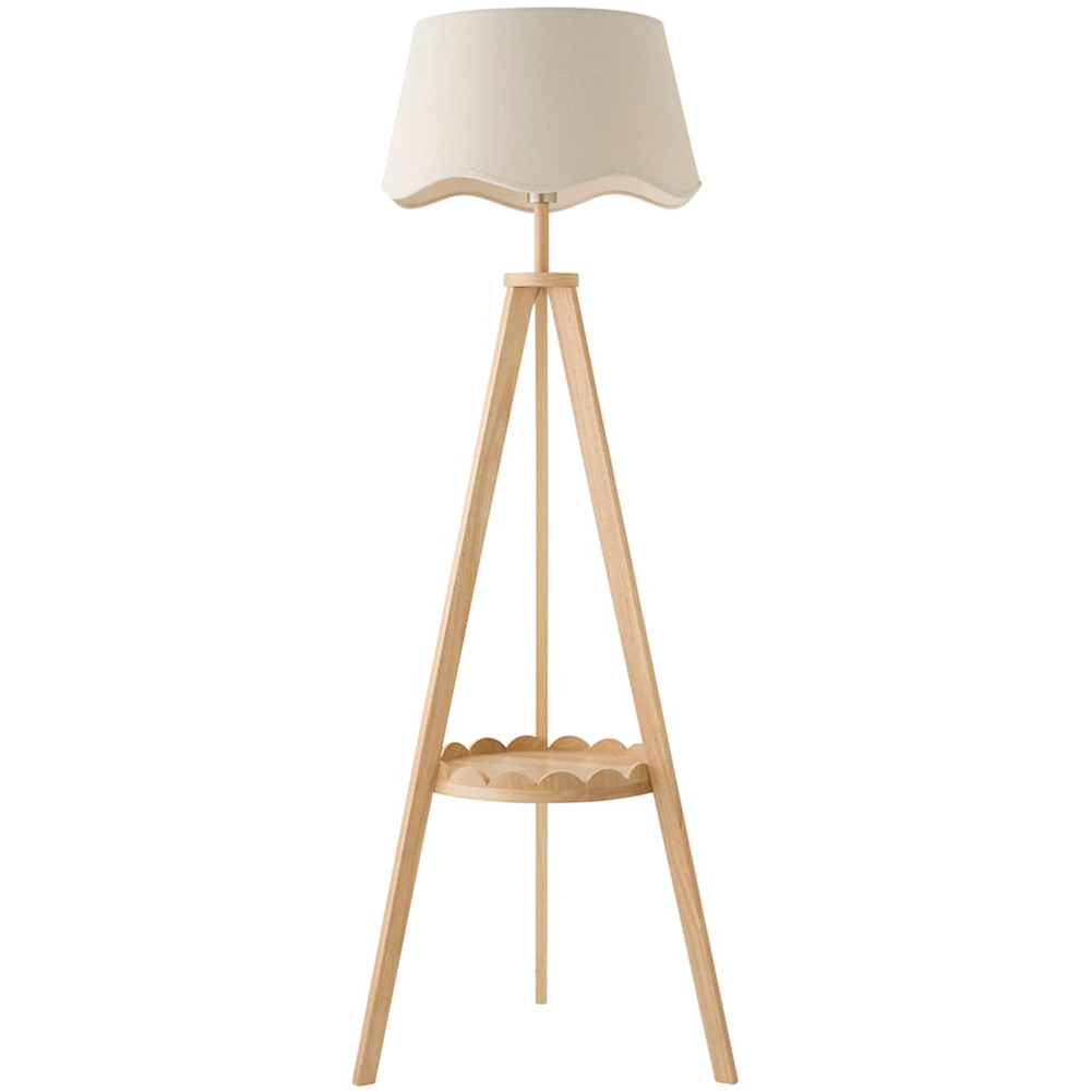 ValueLights Morrigan Natural Shade Wooden Scallop Tripod LED Floor Lamp with Bulb Image 1
