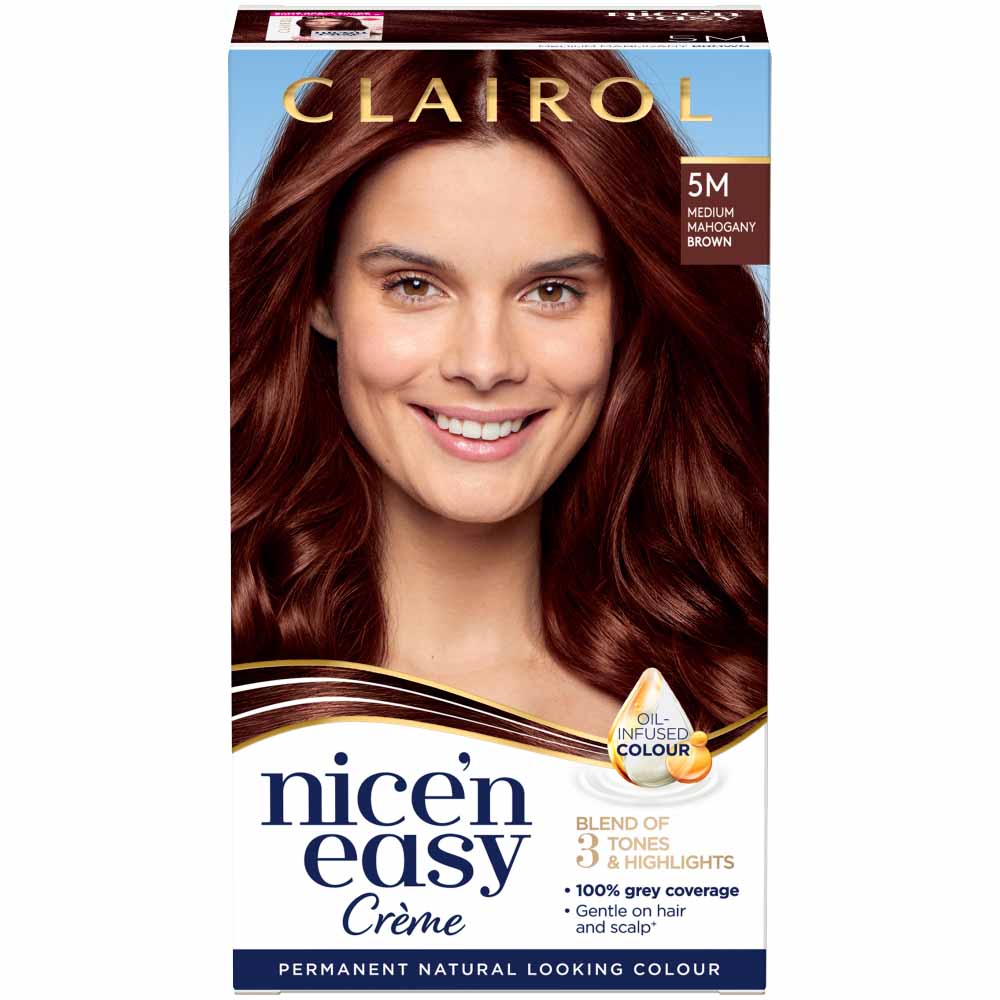 Clairol Nice'n Easy Medium Mahogany Brown 5M Permanent Hair Dye Image 1
