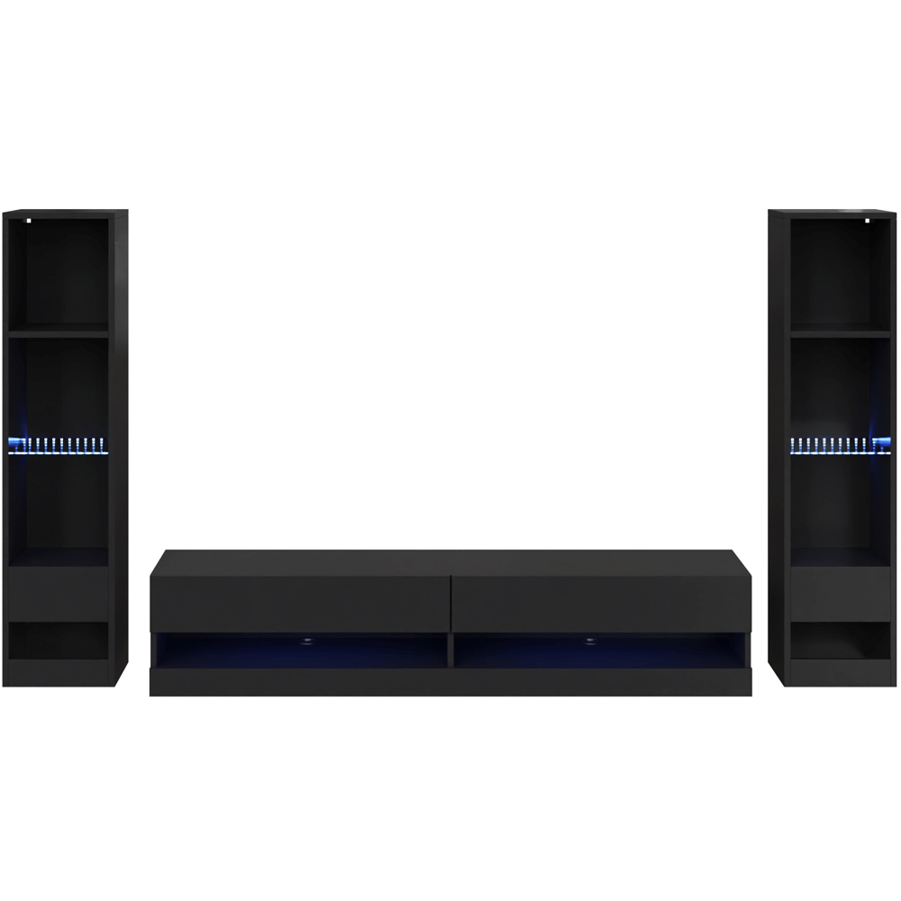 GFW Galicia 10 Shelf Black Wall Mounted LED Full Media Set Image 2