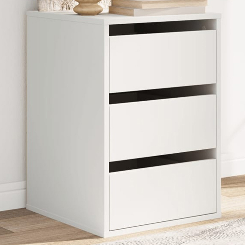 vidaXL 3 Drawer White Wooden Chest of Drawers Image 1