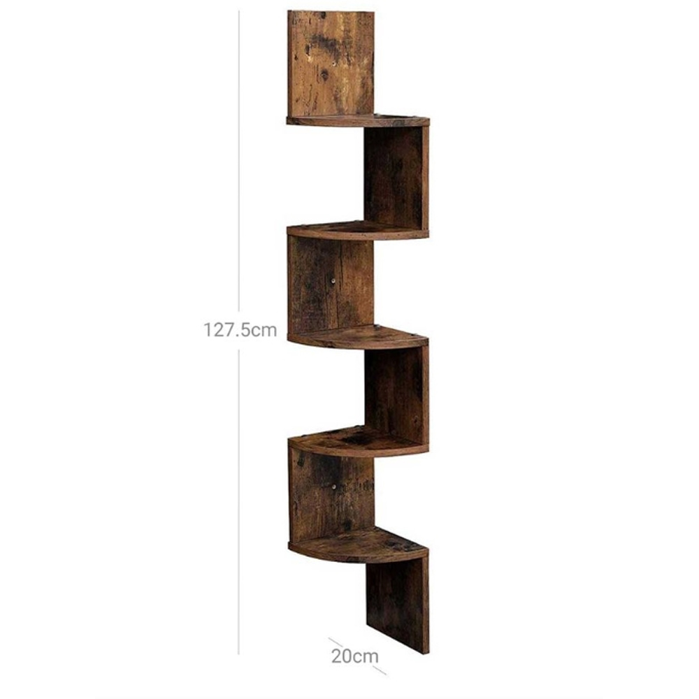 Modcraft 5 Shelf Rustic Brown Zigzag Floating Corner Wall Shelf Image 5
