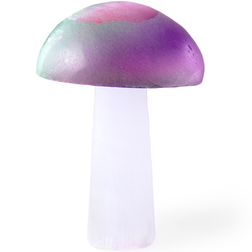 Myga Green Pink and Purple Selenite Crystal Mushroom Image 2