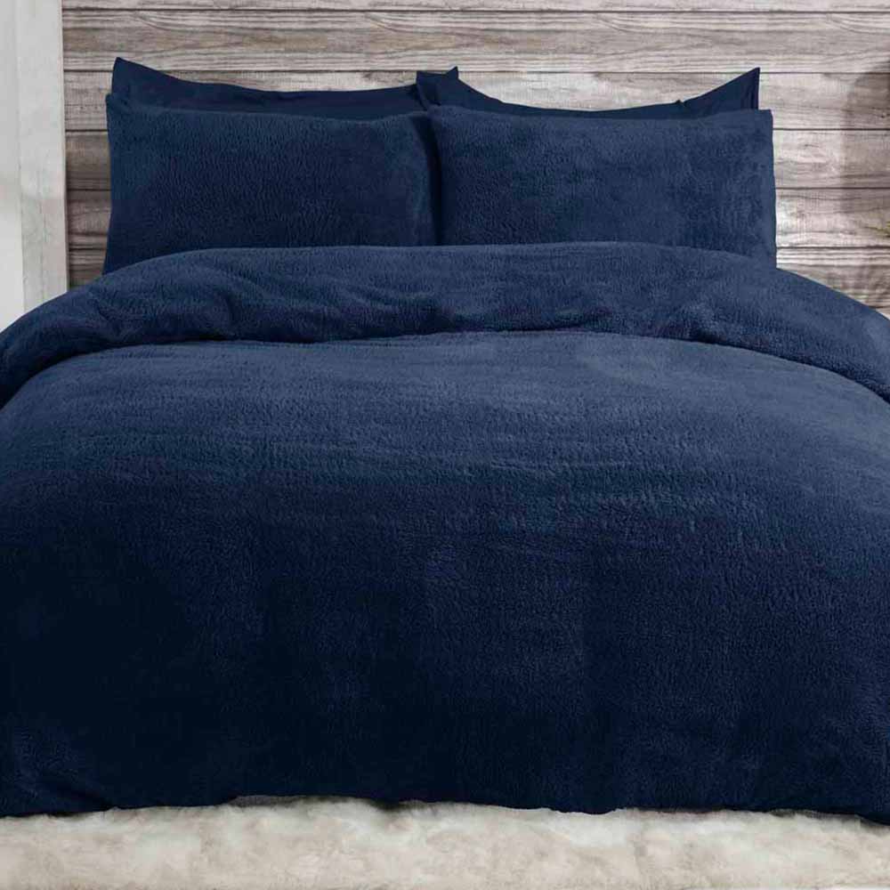 Sleepdown Navy Teddy Fleece Duvet Set King Wilko
