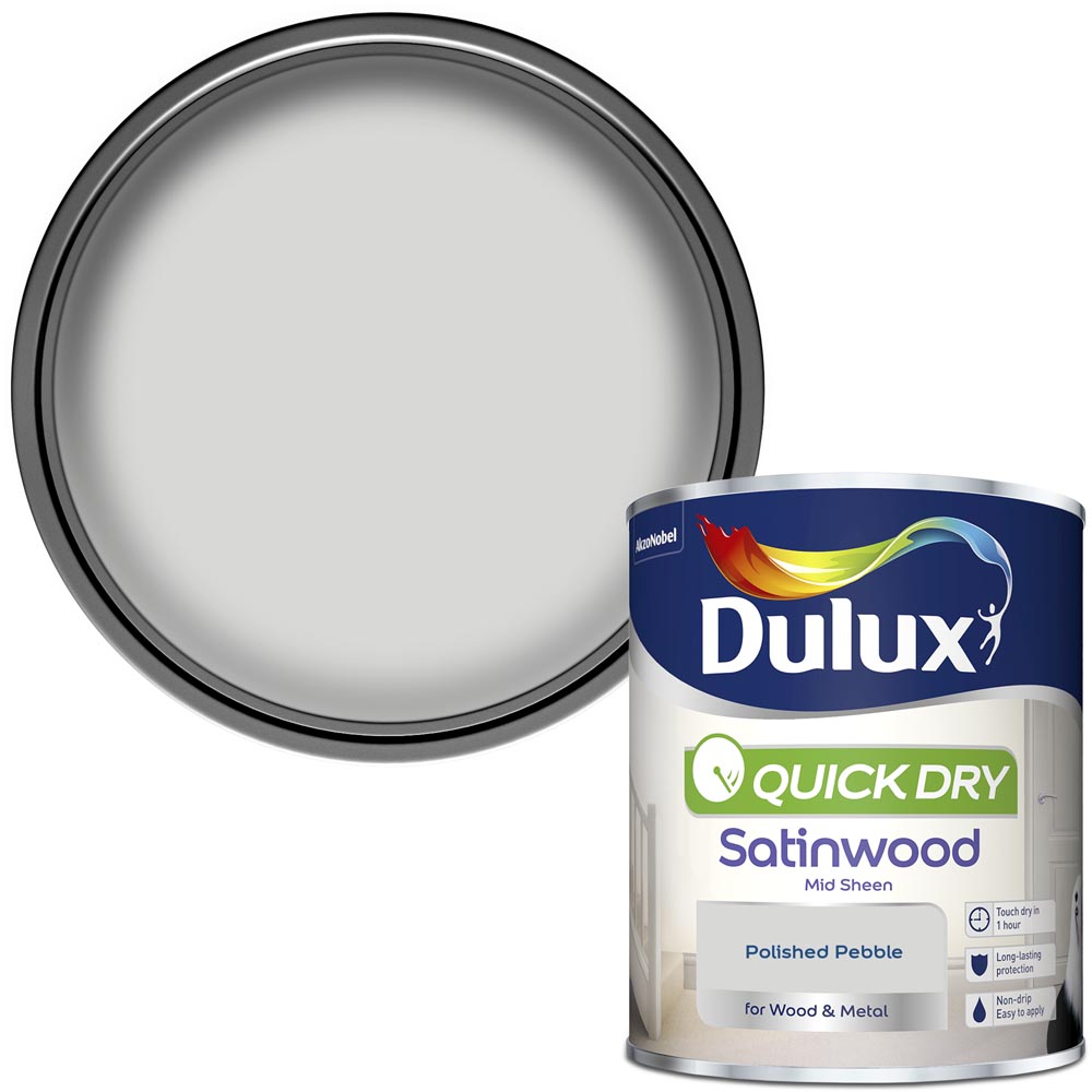 Dulux Quick Dry Polished Pebble Satinwood Paint 750ml Image 1