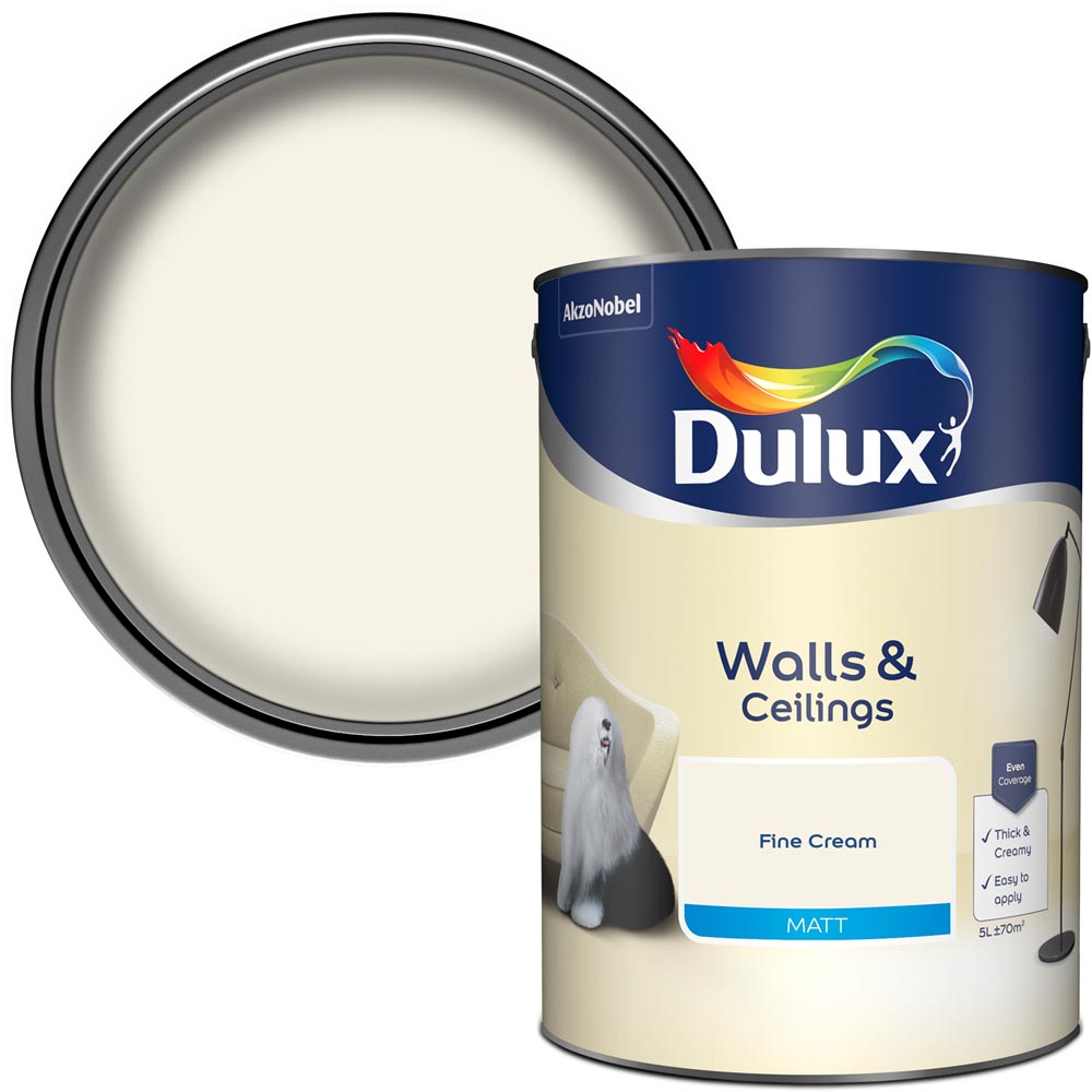 Dulux Walls & Ceilings Fine Cream Matt Emulsion Paint 5L Image 1