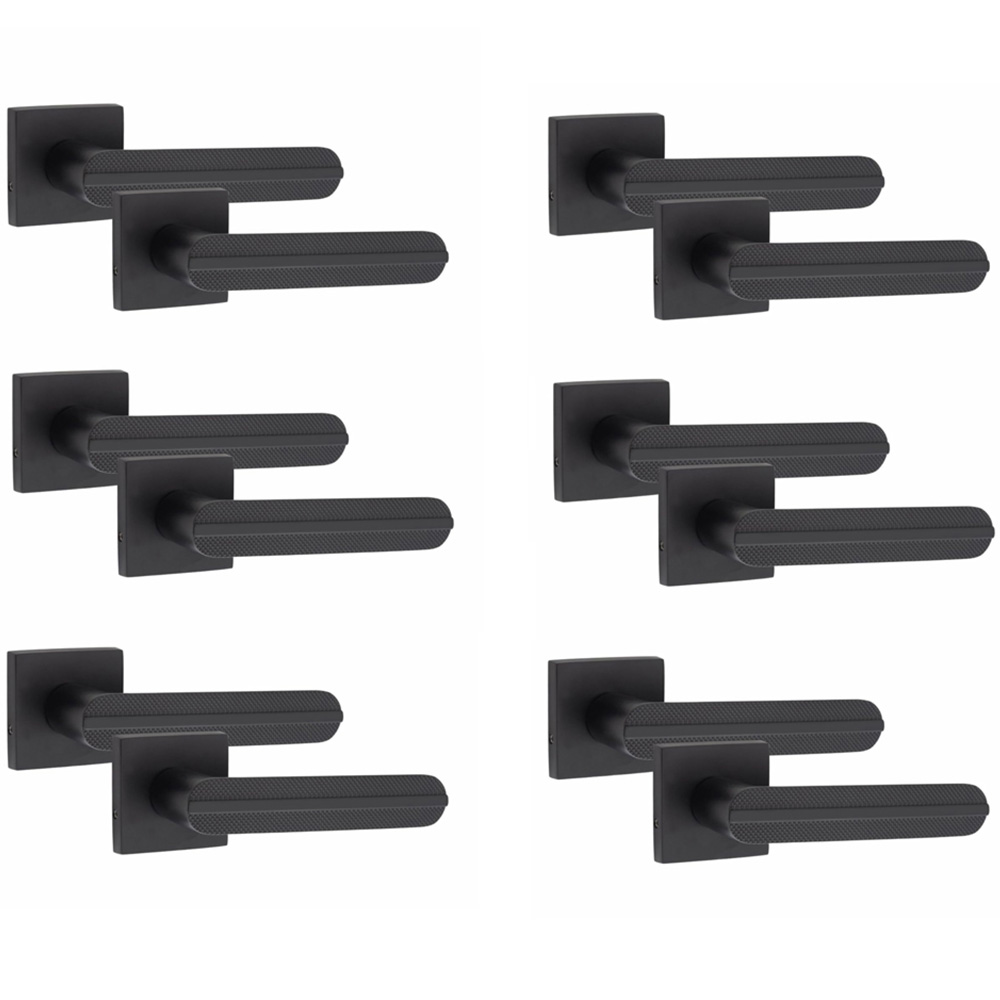 Golden Grace Square Rose Matt Black Finish Modern Lima Design Door Handle Set 6 Pack Image 1