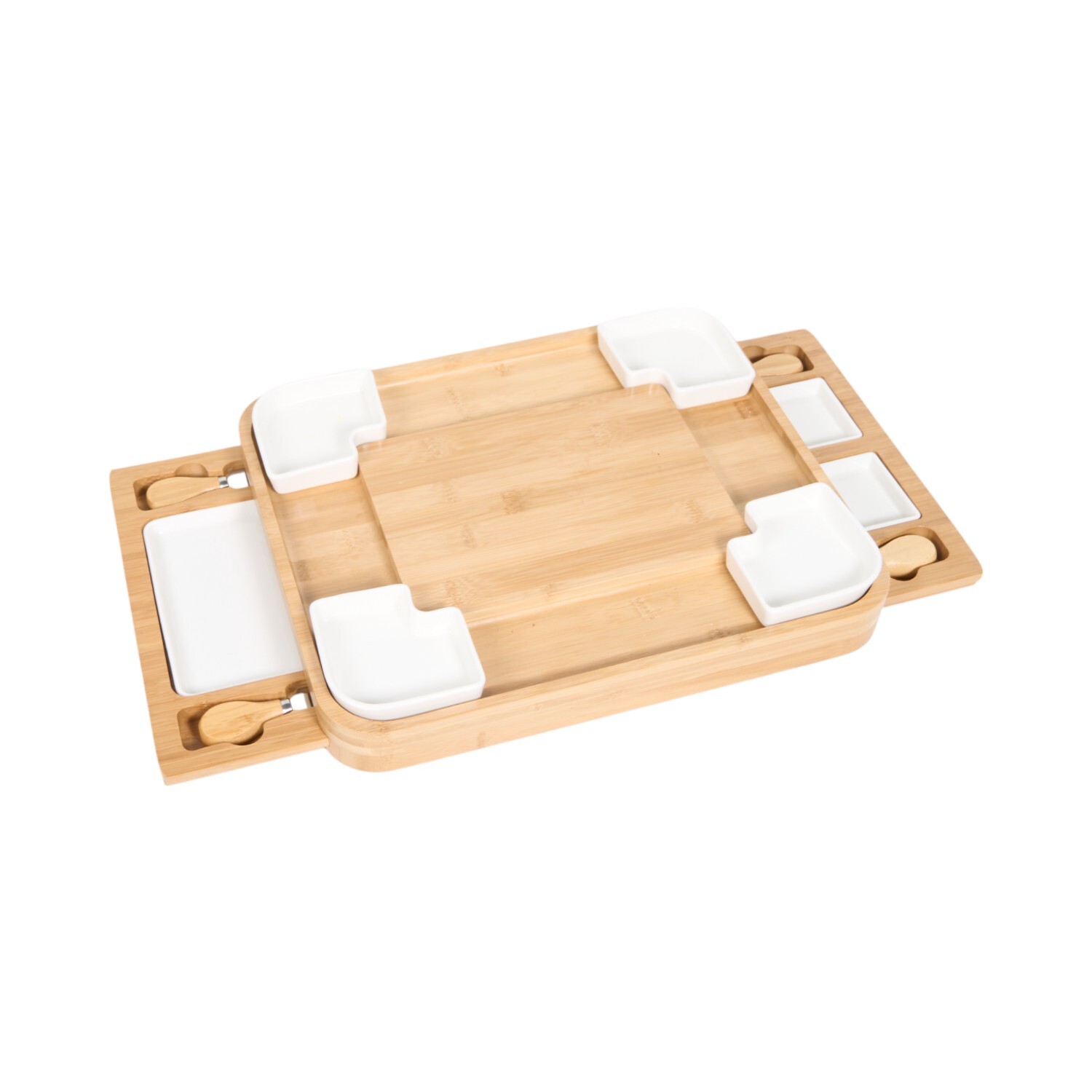 Kitchen Master 14 Piece Bamboo Cheese Board Set - Natural and White Image 6