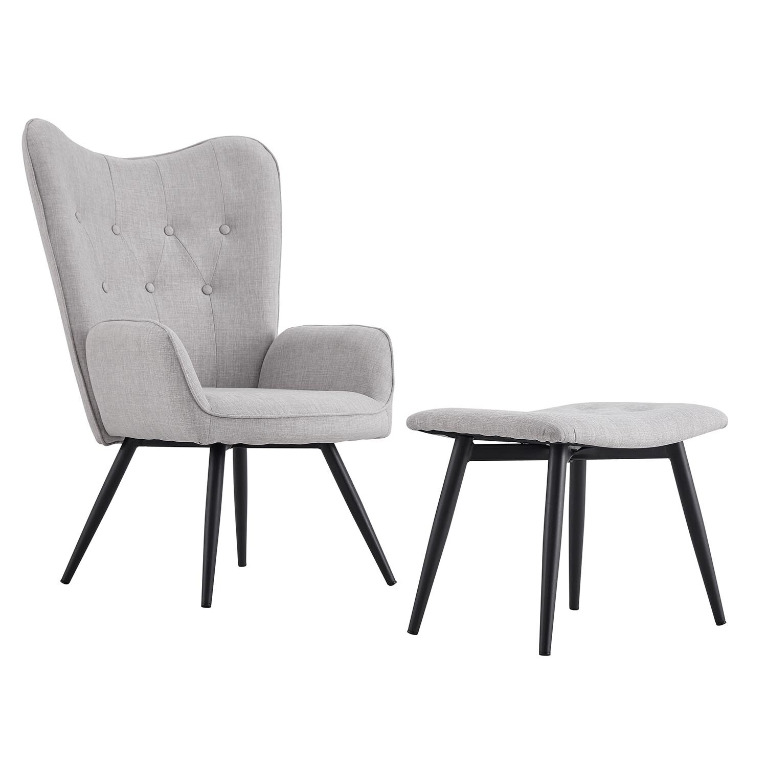 Grey Linen Accent Chair with Footstool Image 2