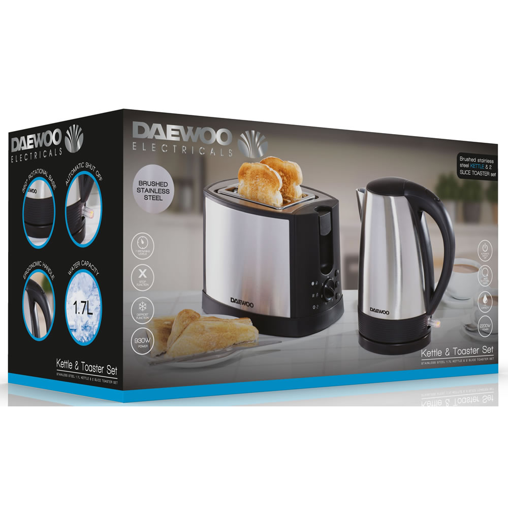 Daewoo Stainless Steel Kettle and Toaster Set Wilko