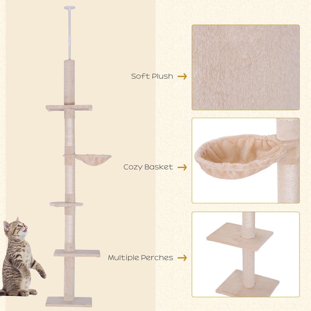 PawHut Floor to Ceiling Cat Tree White Image 5